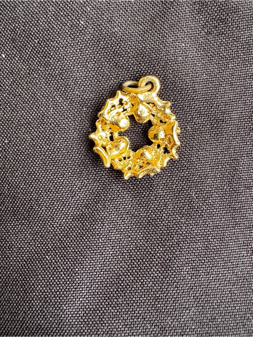Gold Tone Holiday Wreath Pendant with Red, Green and Clear Stones - Picture 2 of 3